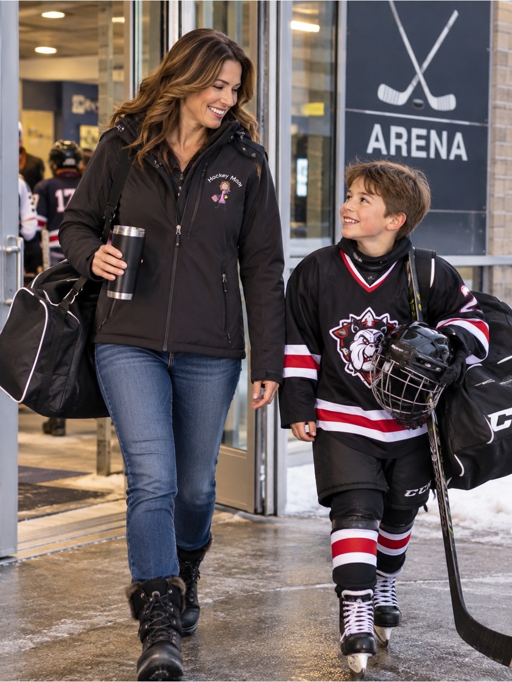 Elevate Hockey Mom Embroidered Softshell Hooded Jacket – Black